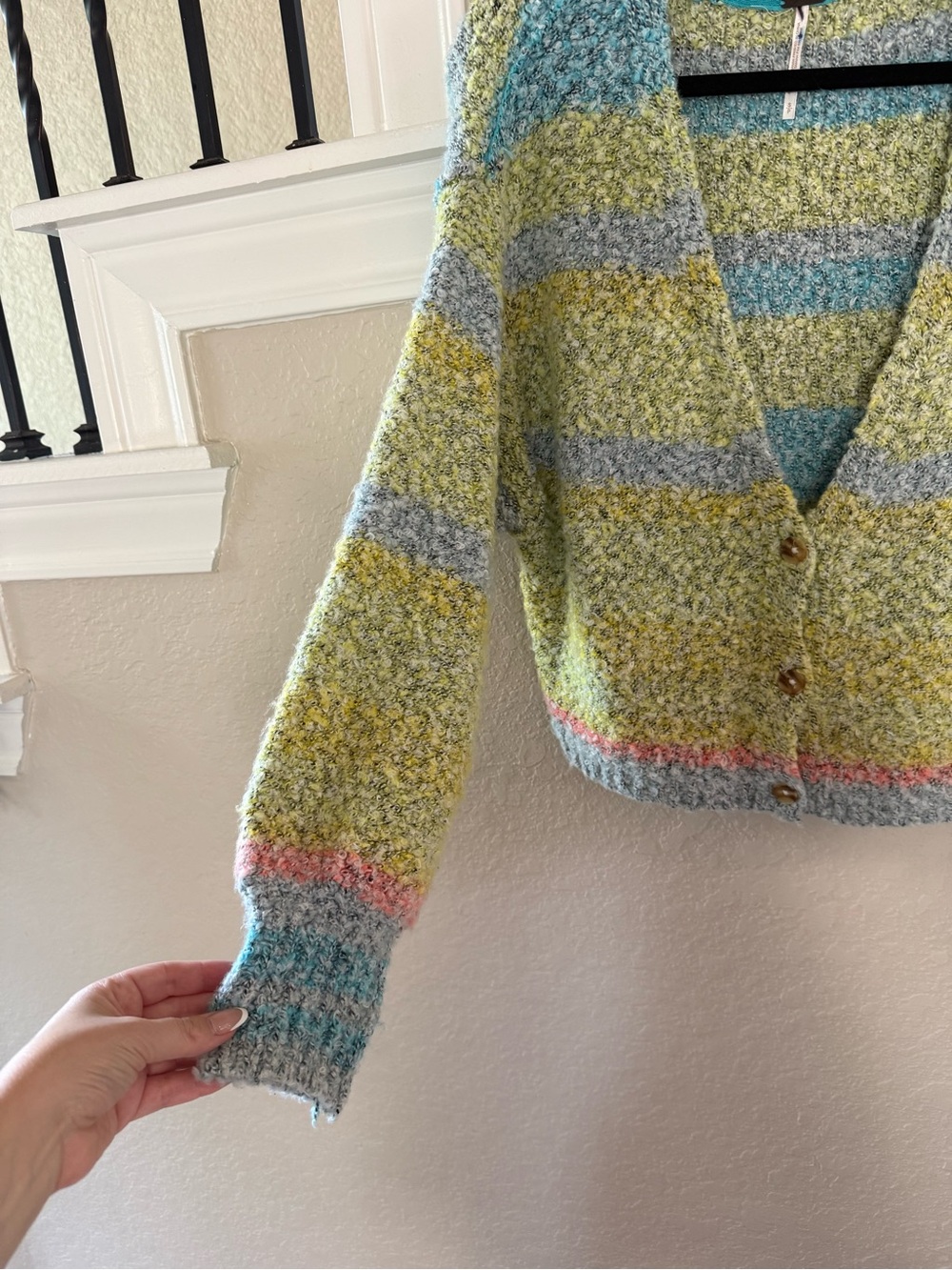 Free People Pastel Green Multicolor Textured Button Cardigan - Picture 5 of 8